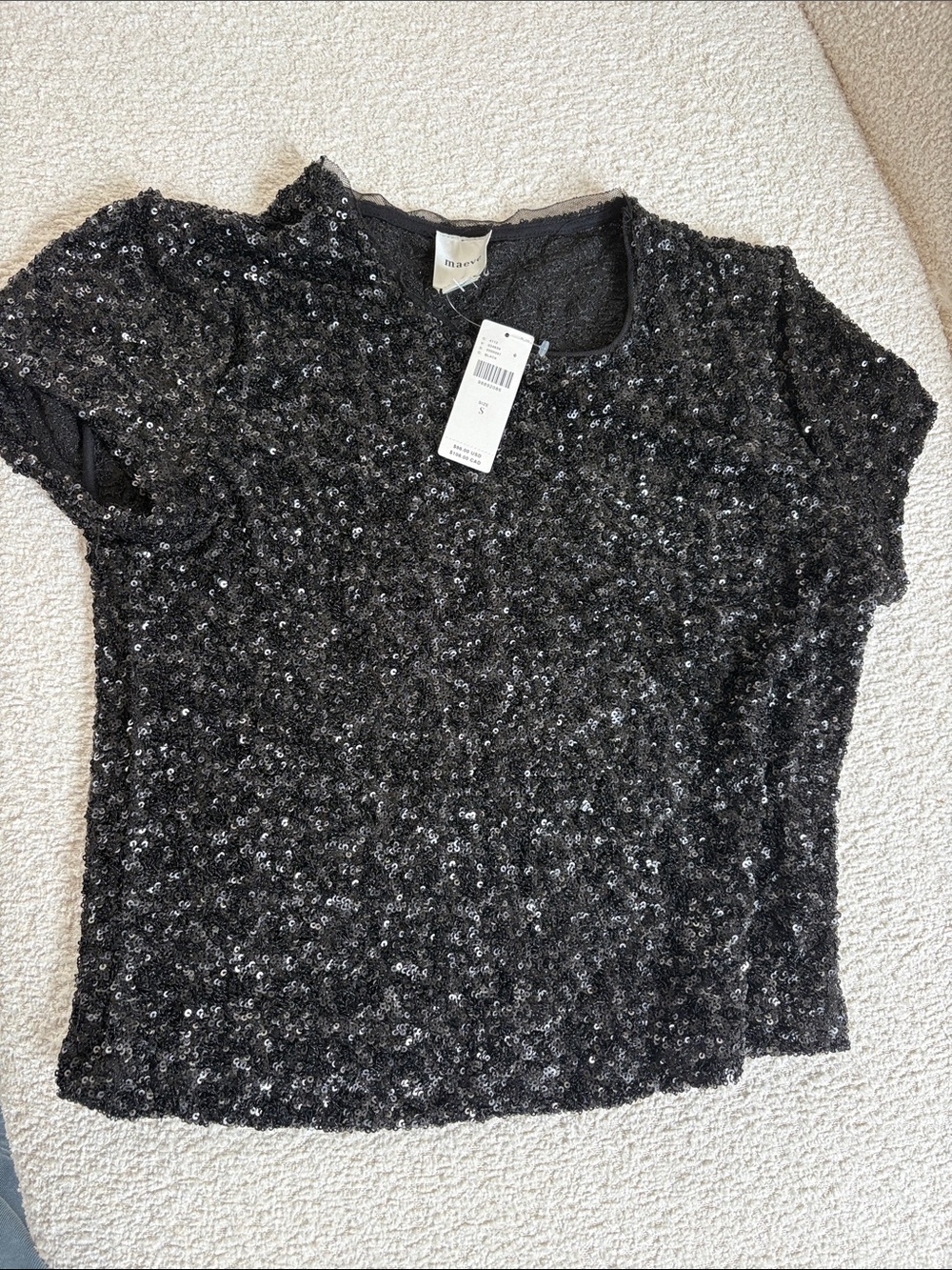 Maeve Black Sequin Short Sleeve Top